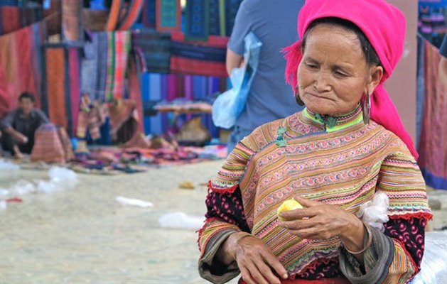 En flower H'mong kvinde i Can Cau i det nordlige Vietnam. En flower H'mong kvinde i Can Cau i det nordlige Vietnam.