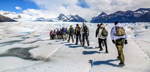 Tag på gletsjervandring på det enorme Moreno Glacier