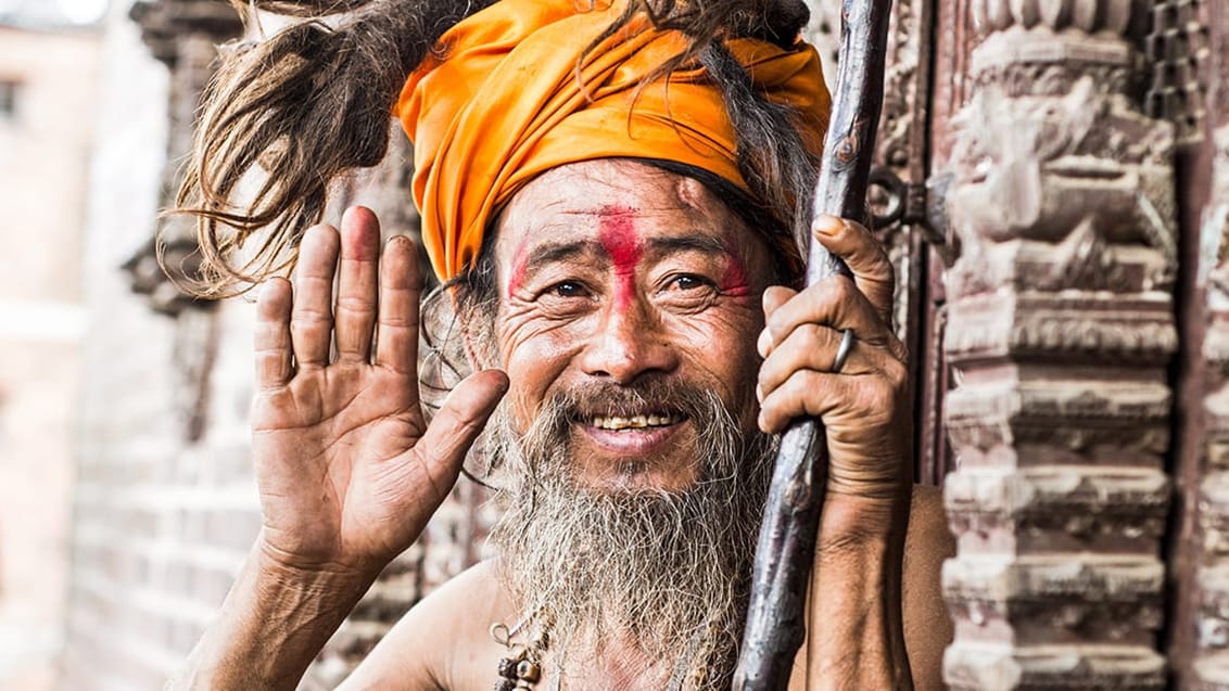 En hellig mand i Kathmandus gader
