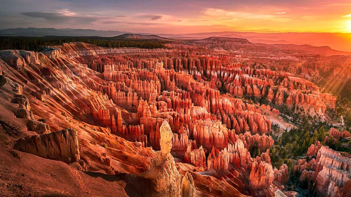 Solnedgang over spektakulære Bryce Canyon