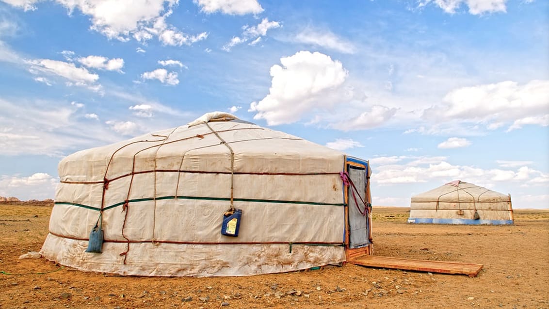 Under turen i Gobi-ørkenen foregår overnatningerne i en traditionel ger