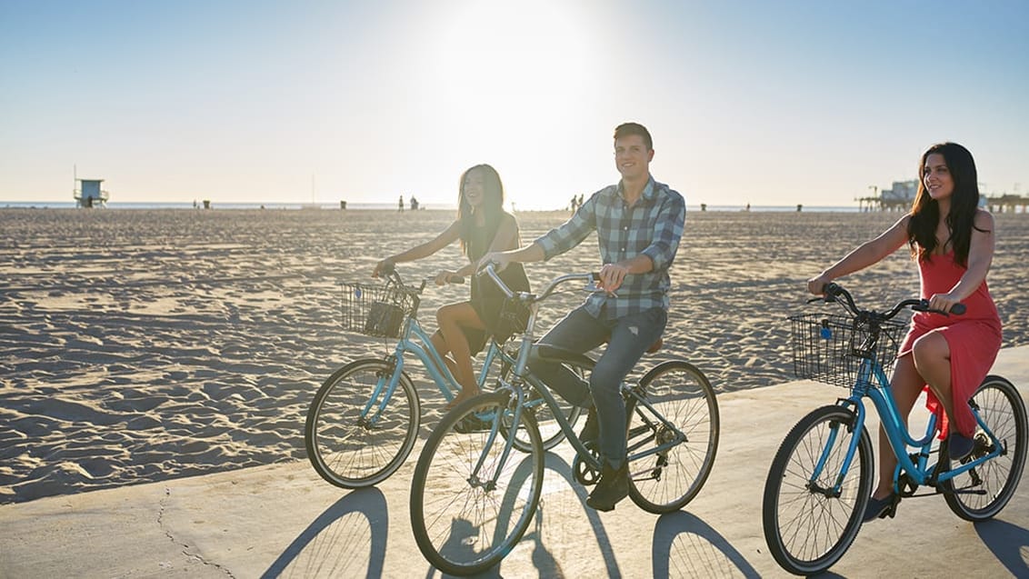 Lej en cykel eller rulleskøjter og kør ad stranden fra Santa Monica til Venice Beach