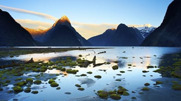 Solopgang, Milford Sound, New Zealand