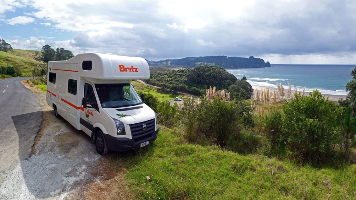 Pitstop i New Zealand i en Britz Camper