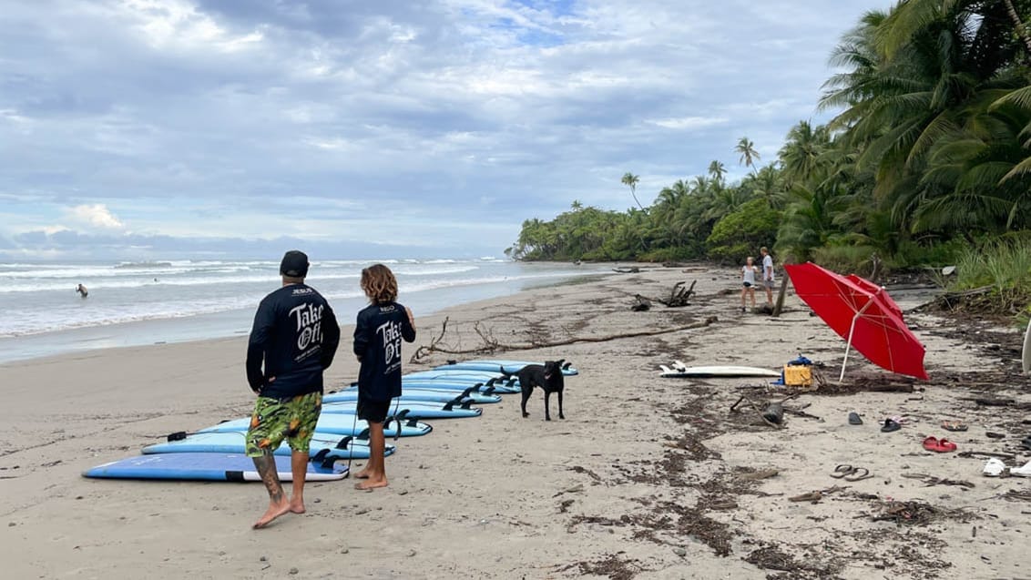 Surfing på stranden, Costa Rica