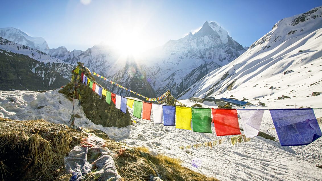 Bedeflag ved Machhapuchhre Base Camp